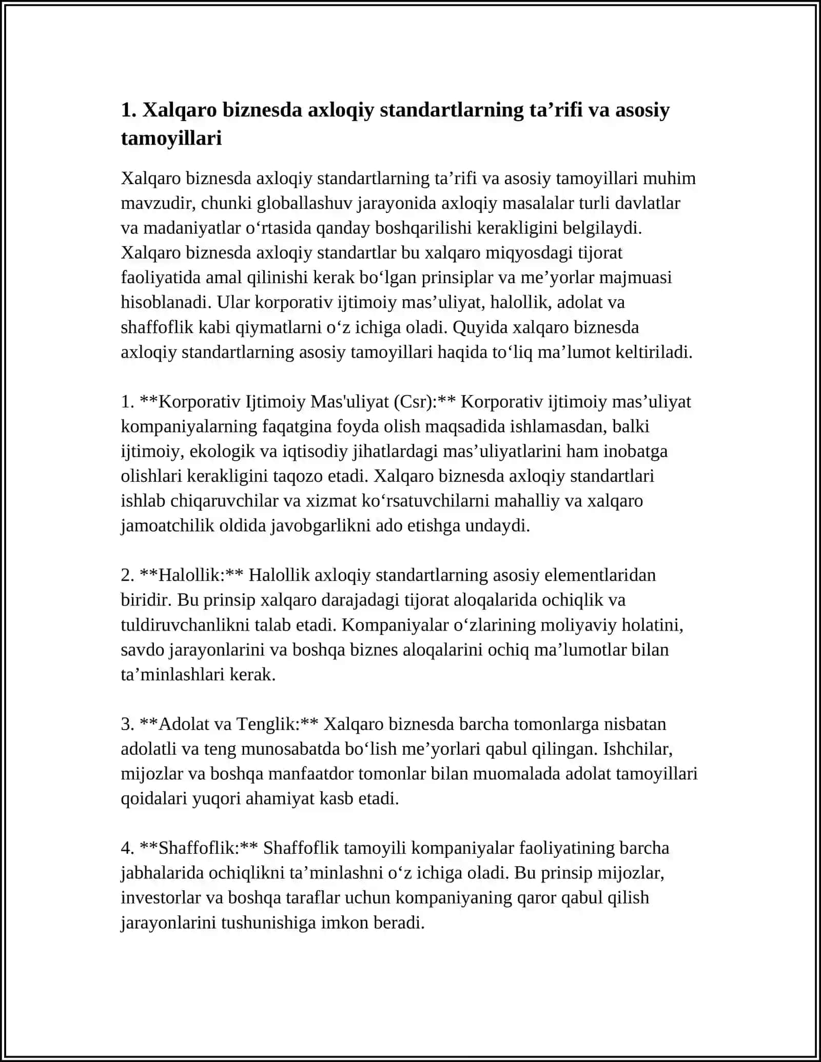 Xalqaro Biznesda Axloqiy Standartlar 3