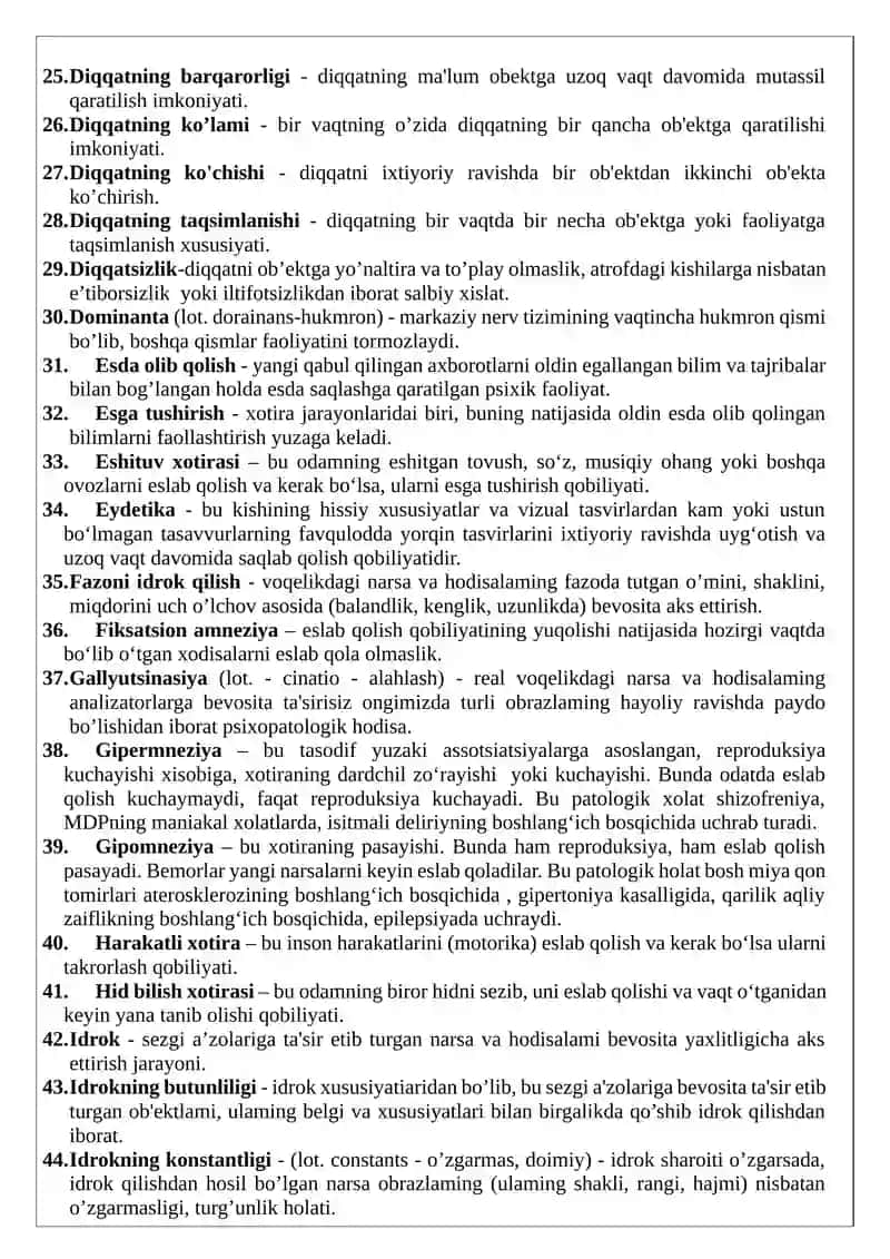 Umumiy psixologiya (kognitiv jarayonlar) fanidan glossariy 3