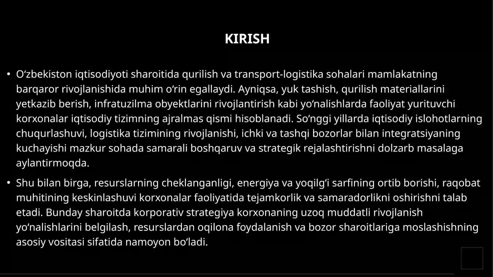 Iqtisodiyot tarmoqlarida energiya va resurslar sarfini kamaytirish yo‘llari ("TEXSTROYBIZNES TRANS" MCHJ misolida) 3