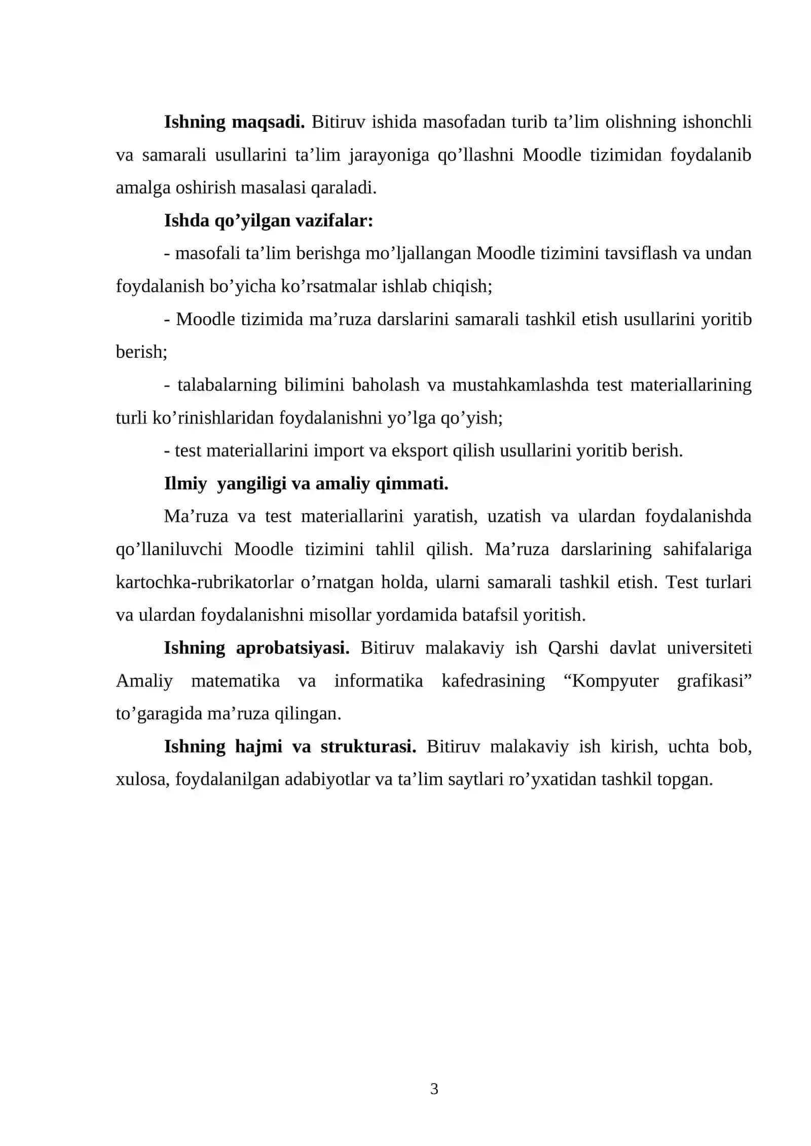 Moodle tizimi haqida diplom ish BMI 3