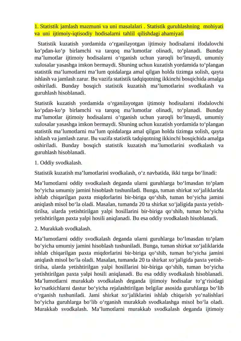 Statistik guruhlash va uning turlari hamda statistik guruhlashlarni taqqoslama holga keltirish masalalari 3