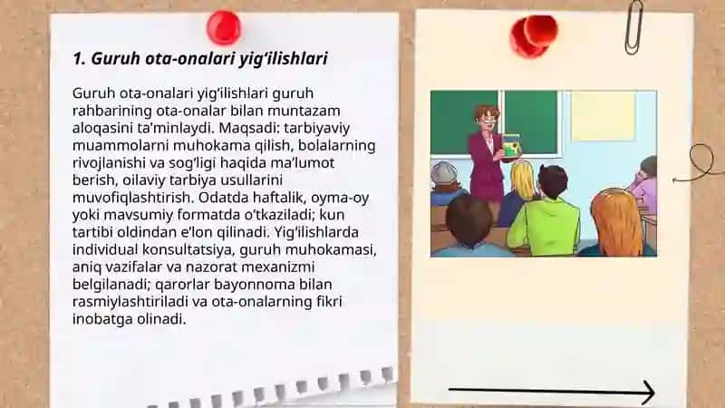Guruh rahbarining ota-onalar bilan olib boradigan ish shakllari 3