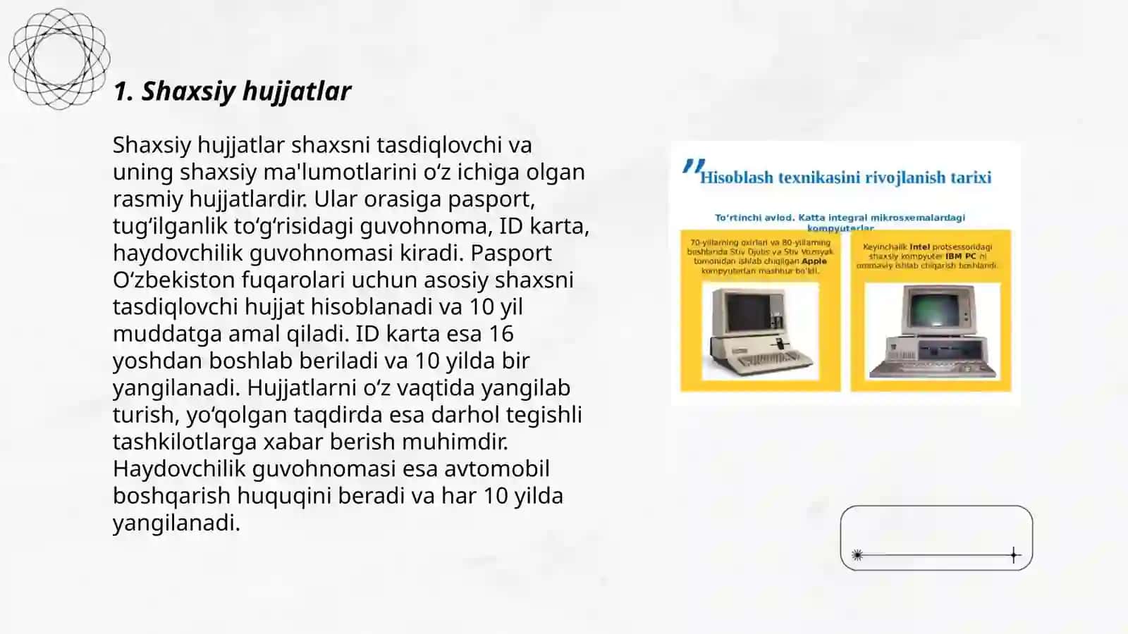 Shaxsiy va rasmiy hujjat turlari.Elektron hujjatlar 3