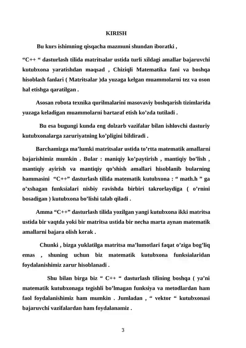 C++ da matritsalar ustida amal bajaradigan foydalanuvchi kutubxonasini yaratish 3