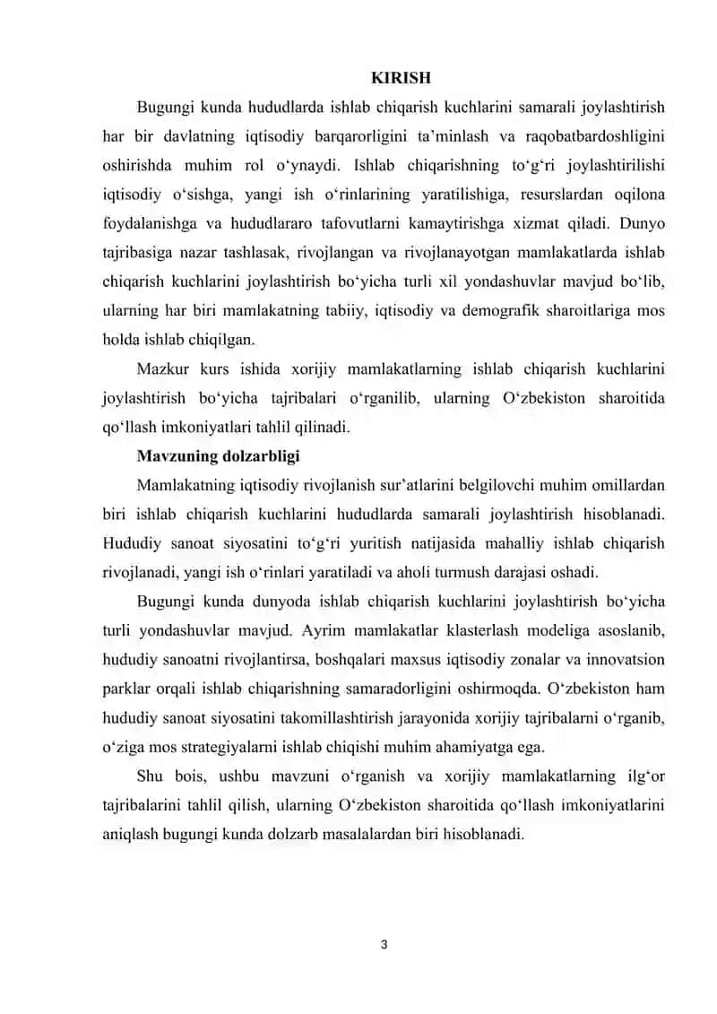 Hududlarda ishlab chiqarish kuchlarini joylashtirish bo`yicha xorijiy tajribalar 3