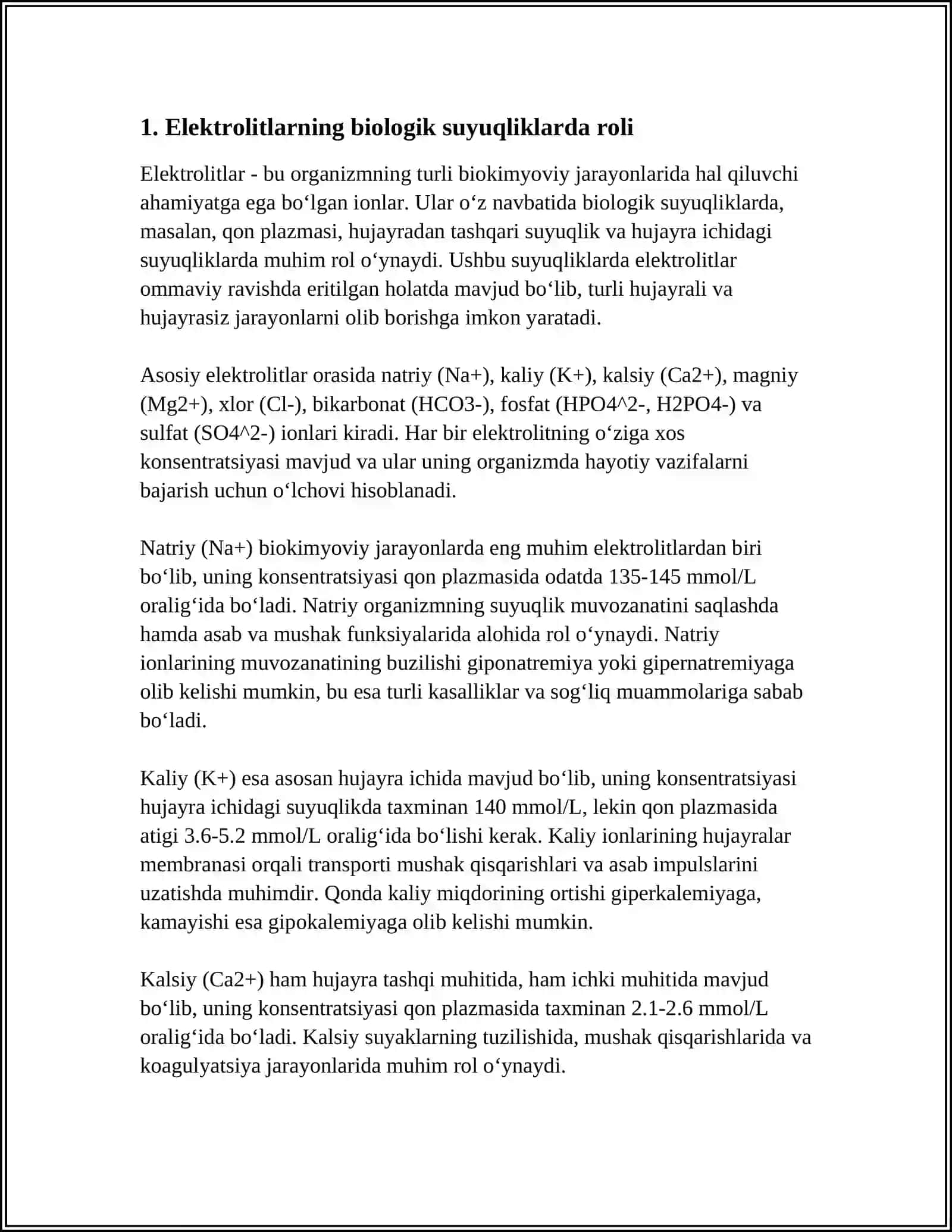 ORGANIZMNING BIOLOGIK SUYUQLIKLARI ELEKTROLITLAR VA NOELOKTROLITLAR ERITMALARI SIFATIDA 3