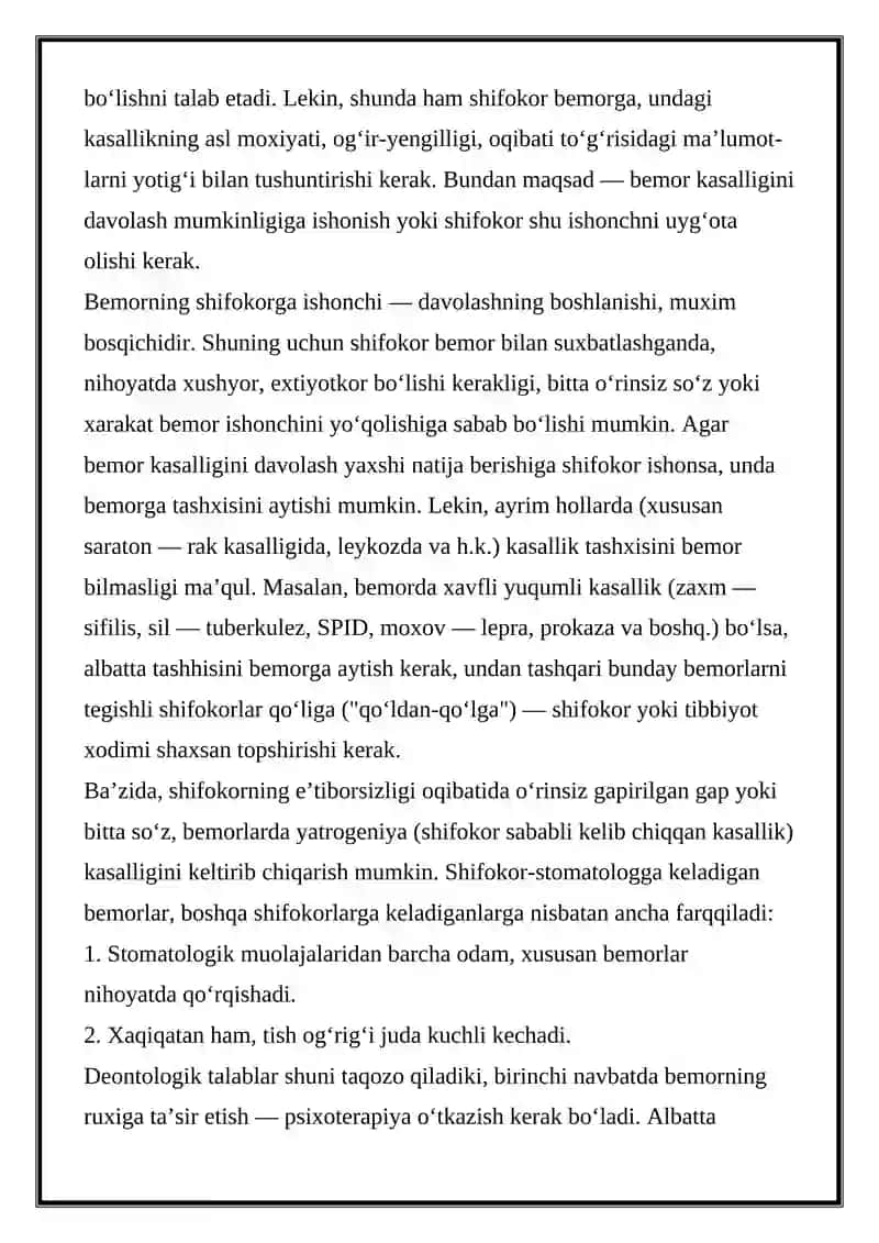 Bemorni ortopedik stomatologik qabul qilish: deontologiyasi 3