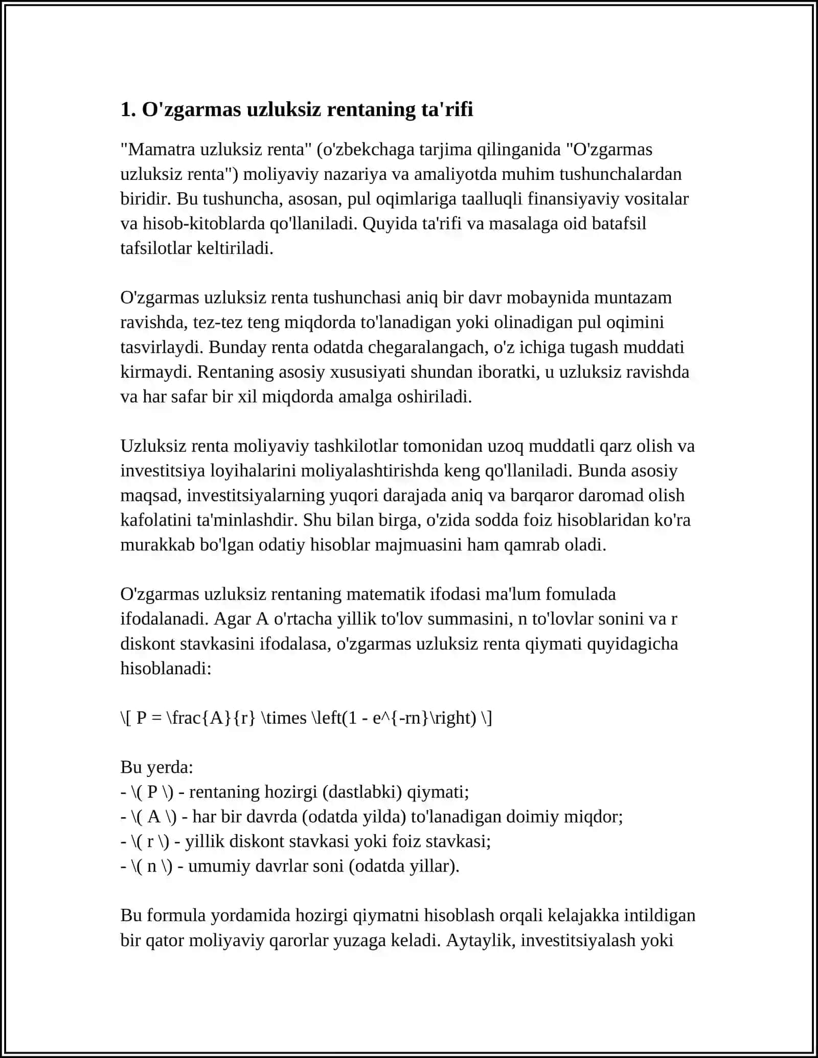 O‘ZGARMAS UZLUKSIZ RENTALAR. RENTALAR KONVERSIYASI 3