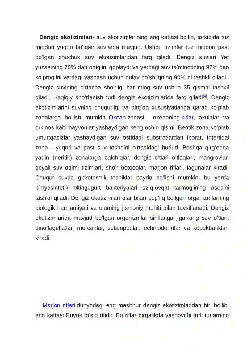 Dengiiz ekosistemasi. Xizmatlari 3