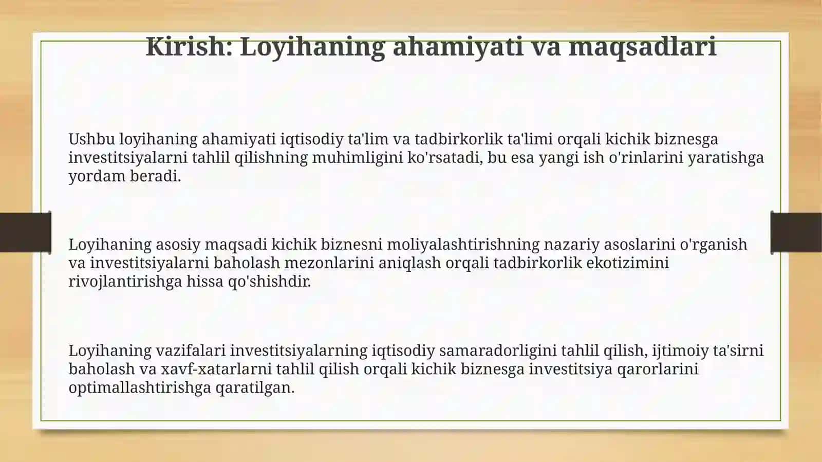 Iqtisodiy va tadbirkorlik tarbiyasida kichik biznesdan investitsiyaning loyihaviy tahlili 3