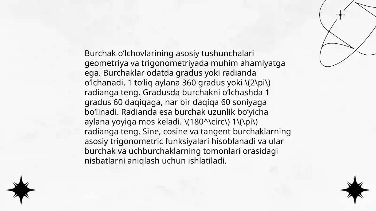 Burchak o‘lchovlari va burchak o‘lchov turlari haqida 3