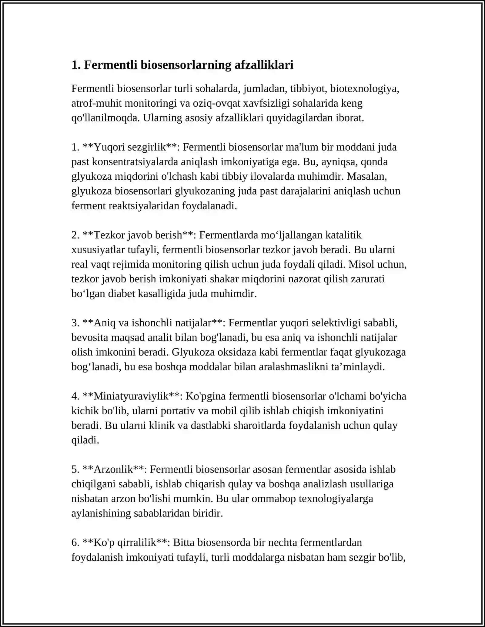 Fermentli biosensorlar va ularning oziq ovqat sanoatida ishlatilishi 3