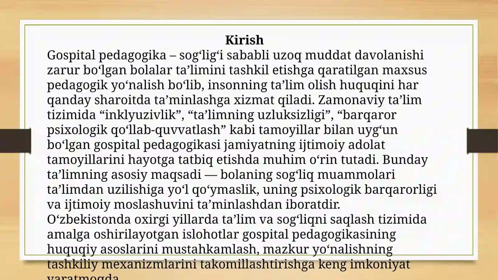 O'zbekistonda gospital pedagogikaning me'yoriy huquqiy bazasini tahlil qilish. 3