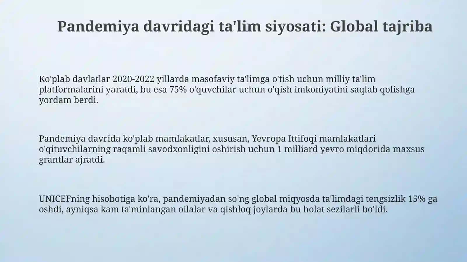 Pandemiya davrda ta'lim va tarbiya siyosati va uning jahon tajribasida tutgan o'rni 3