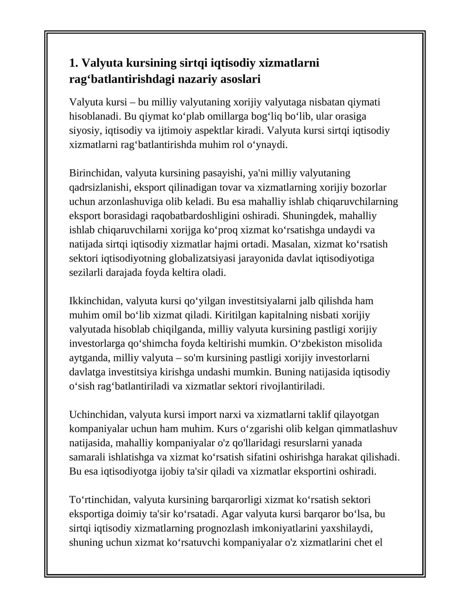 VALYUTA KURSINAN SIRTQI EKONOMIKALIQ XIZMETTI STIMULLASTIRIWDA PAYDALANIW 3