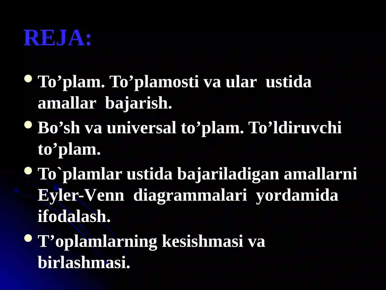 TO’PLAM OSTI, UNIVERSAL TO’PLAM EYLER VENN DIAGRAMMALARI 3