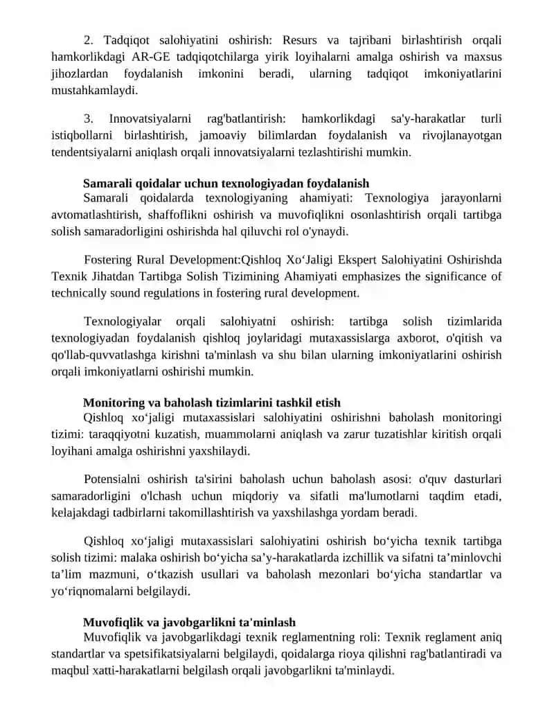 Qishloq XoʻJaligi Ekspert Salohiyatini Oshirishda Texnik Jihatdan Tartibga Solish Tizimining Ahamiyati 3