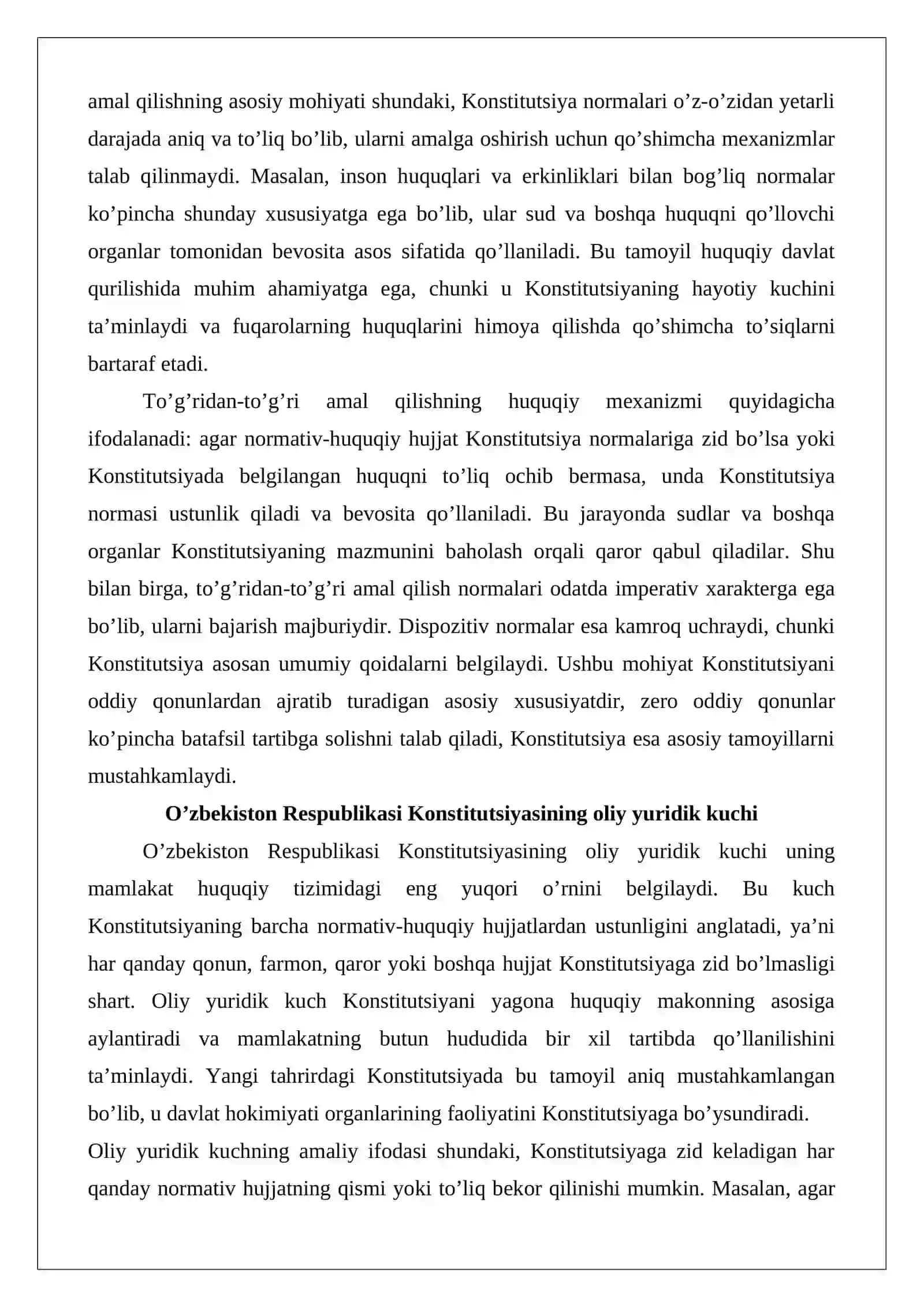 O’zbekiston Respublikasi Konstitutsiyasi normalarining to’g’ridan-to’g’ri qo’llanilishi 3