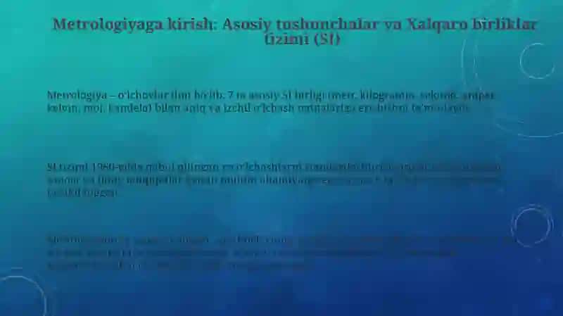 Metrologiya sohasida ishlatiladigan birliklar, oʻlchash vositalari va standartlari 3