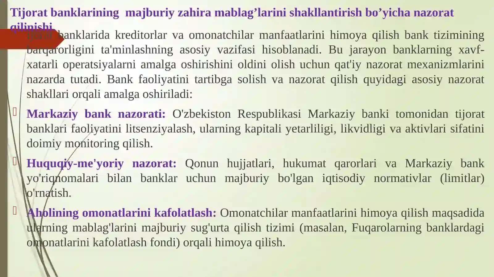 Markaziybankning nazorat sohasidagi ustuvor yo'nalishlarni belgilashi 3