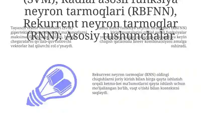 Tayanch vektor mashinalari, Radial asosli funksiya neyron tarmoqlari va Rekurrent neyron tarmoqlari 3
