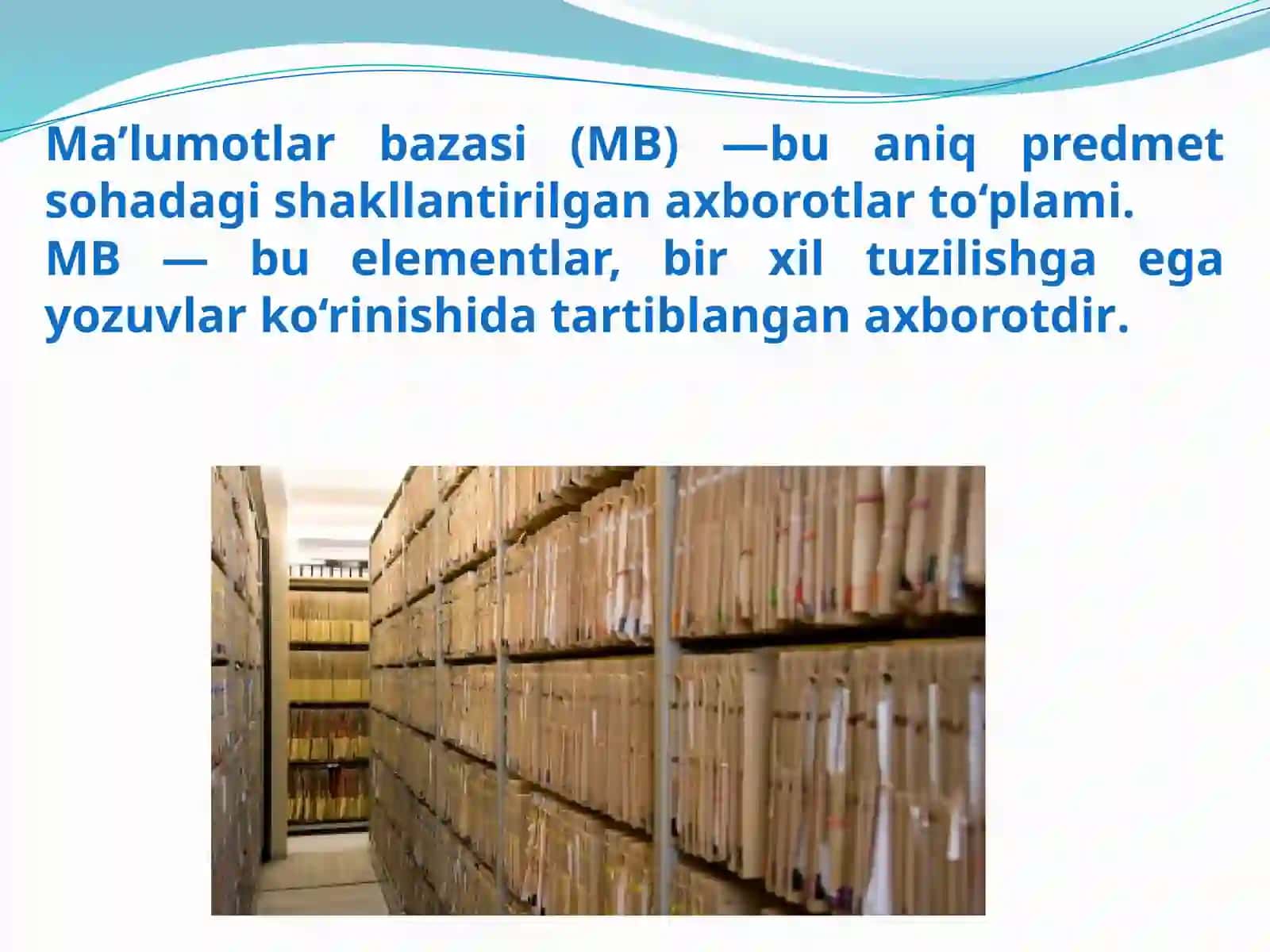 MA’LUMOTLAR BAZALARI VA KATTA HAJMDAGI MA’LUMOTLAR BILAN ISHLASH TEXNOLOGIYALARI 3