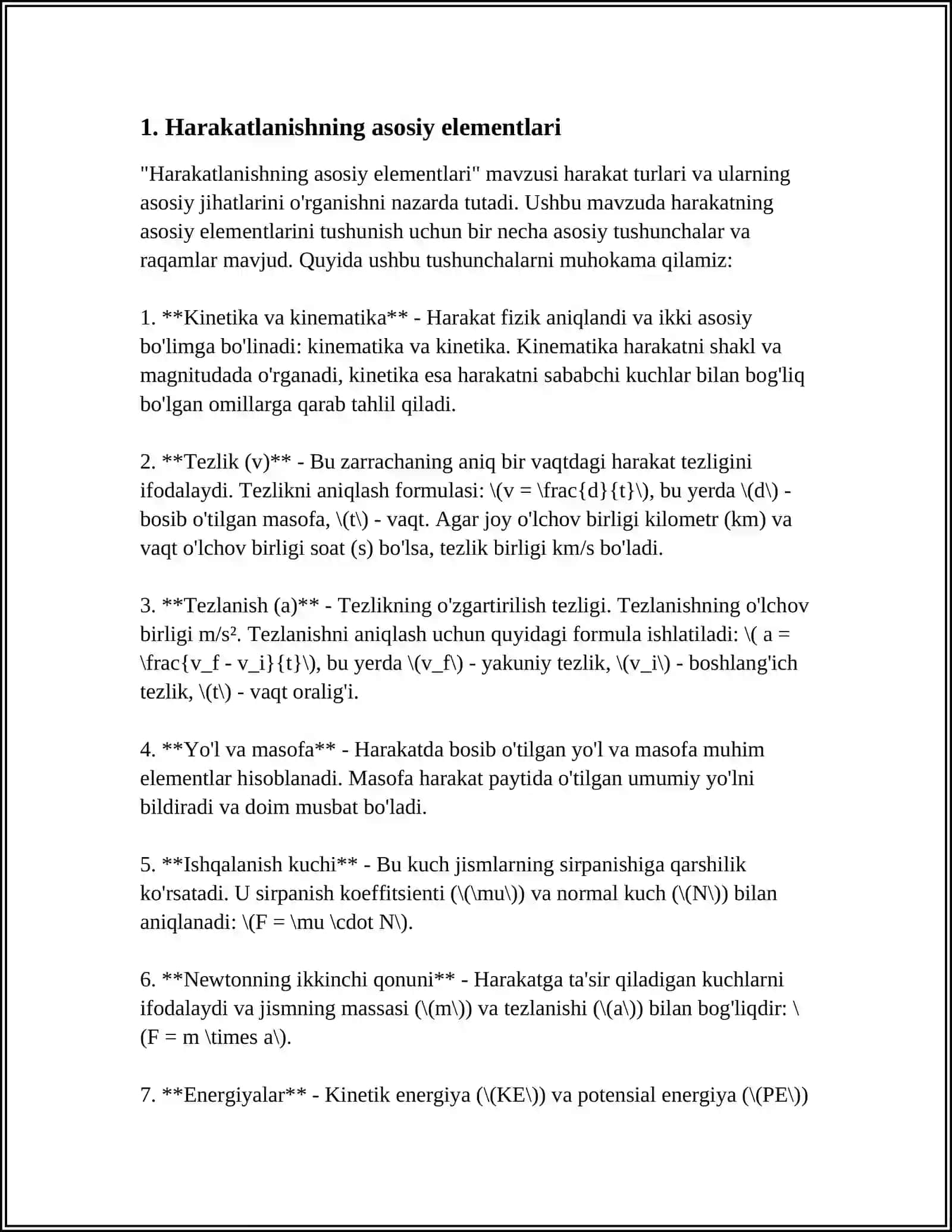 Harakatlanishning asosiy elementlari 3