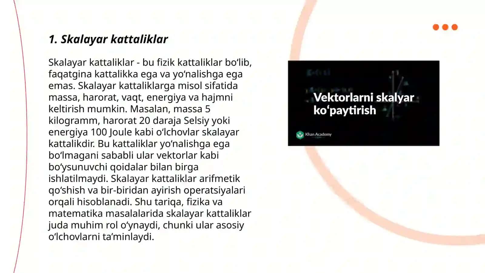 Skalyar va vektor fizik kattaliklar va ular ustida amallar 3