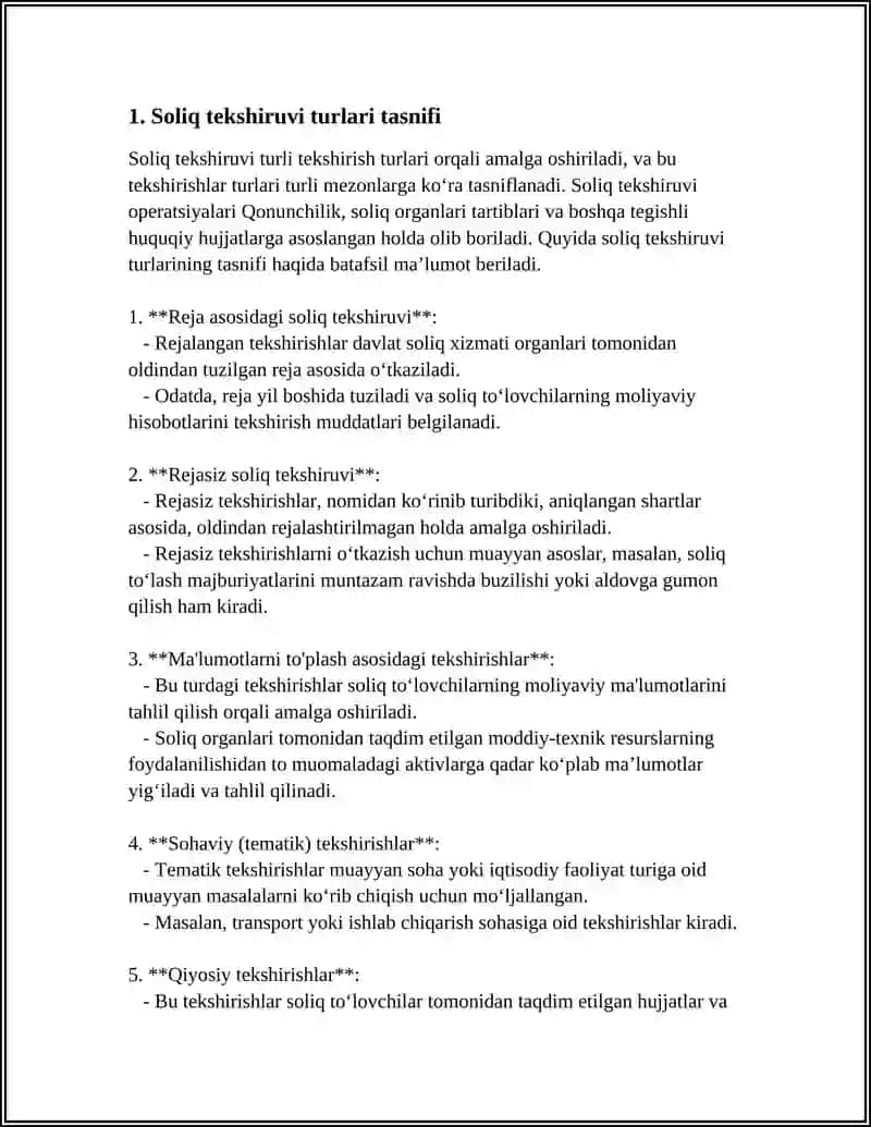 SOLIQ TEKSHIRUV TURLARI VA ULARNI TASHKIL QILISH 3