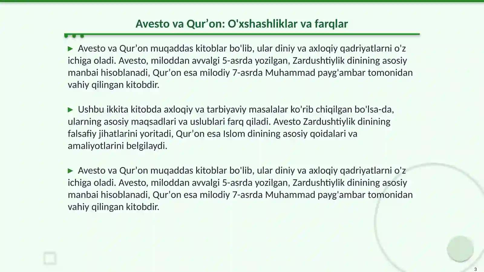 Muqaddas diniy kitoblar Avesto Qurʼonda odob axloq va tarbiya masalalari 3