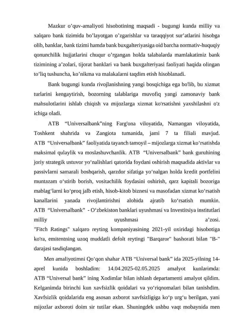 Universalbank ATB Qo‘qon shahar amaliyot boshqarmasida 3