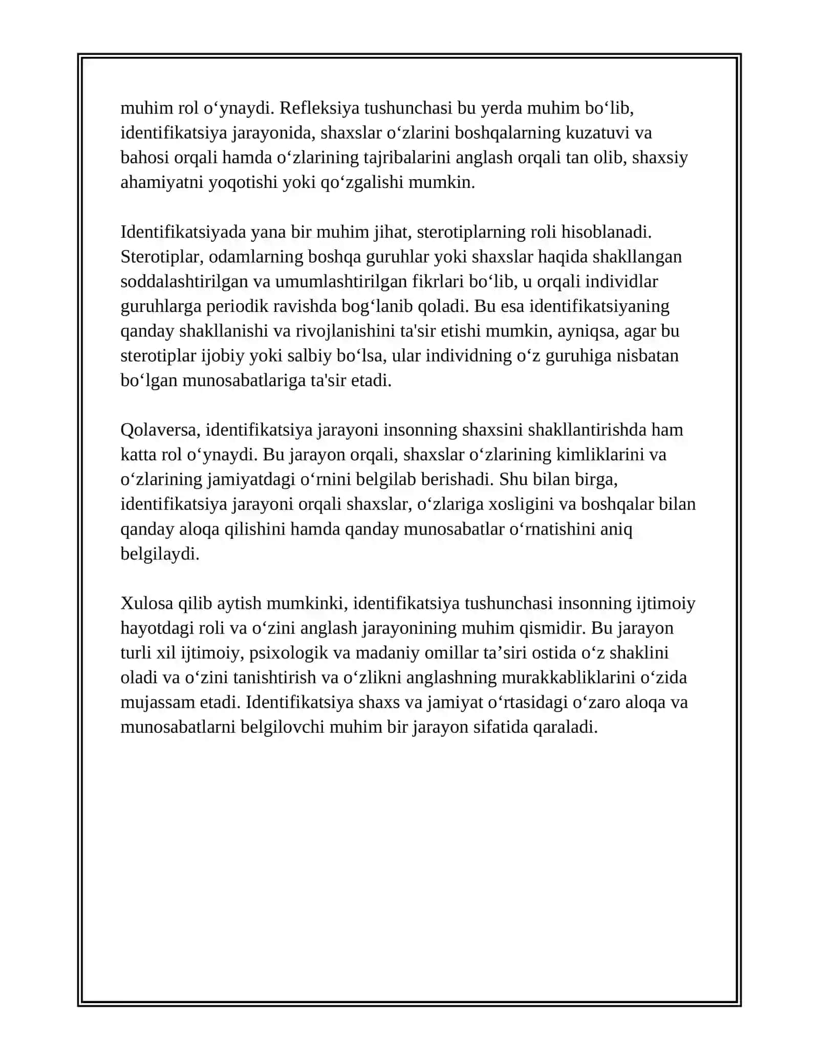 INDEFIKATSIYA, REFLEKSIYA VA STEROTIPAZITATSIYA TUSHUNCHALARINING MAZMUNI 3