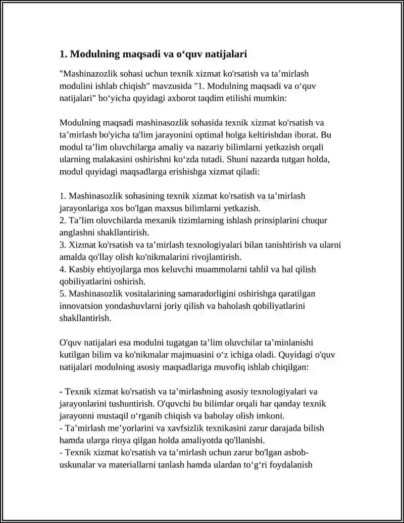 MASHINASOZLIK SOHASI UCHUN TEXNIK XIZMAT KO’RSATISH VA TAMIRLASH MODULINI ISHLAB CHIQISH 3