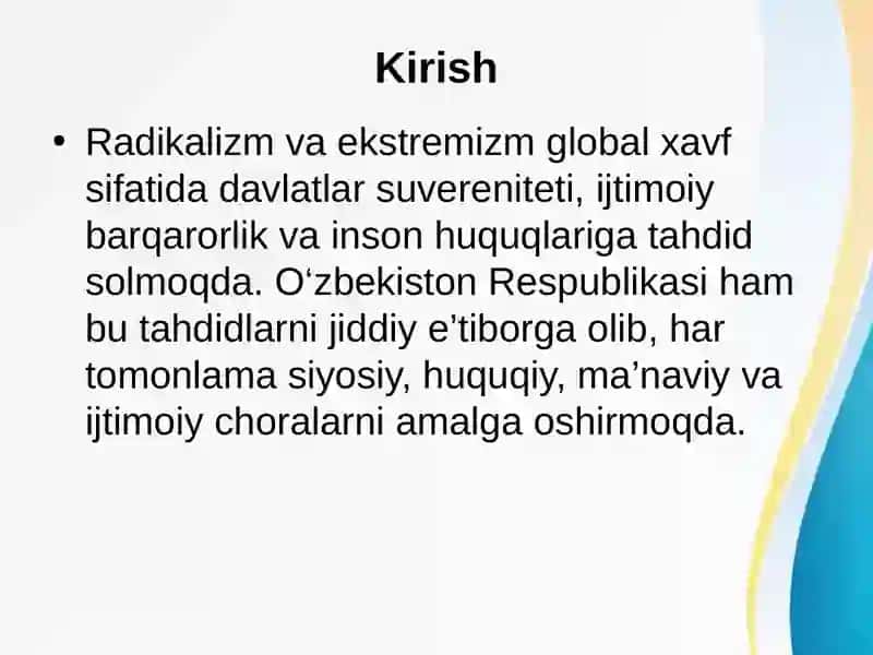 O'zbekiston Davlat siyosatida radikal oqimlarga qarshi kurashish yo'nalishlari 3