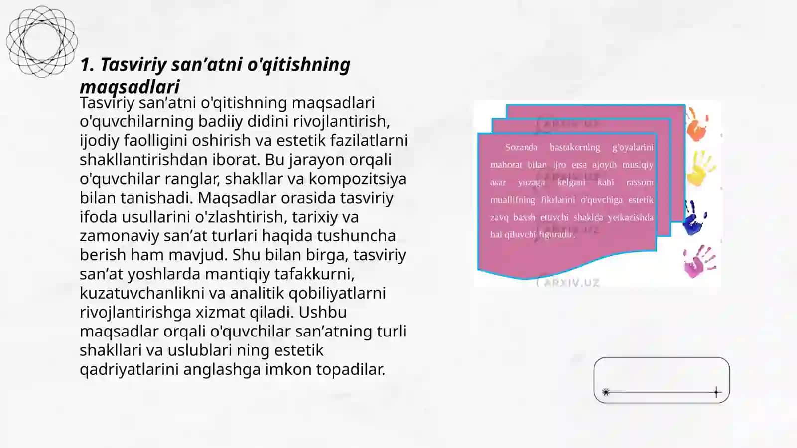 Tasviriy sanʼatni o'qitishning maqsadlari 3