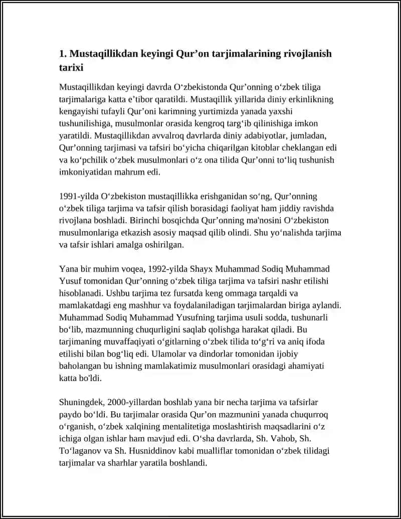 MUSTAQILLIK YILLARIDA QURONNING OZBEK TILIGA TARJIMA QILINISHI VA TAFSIRLARI 3