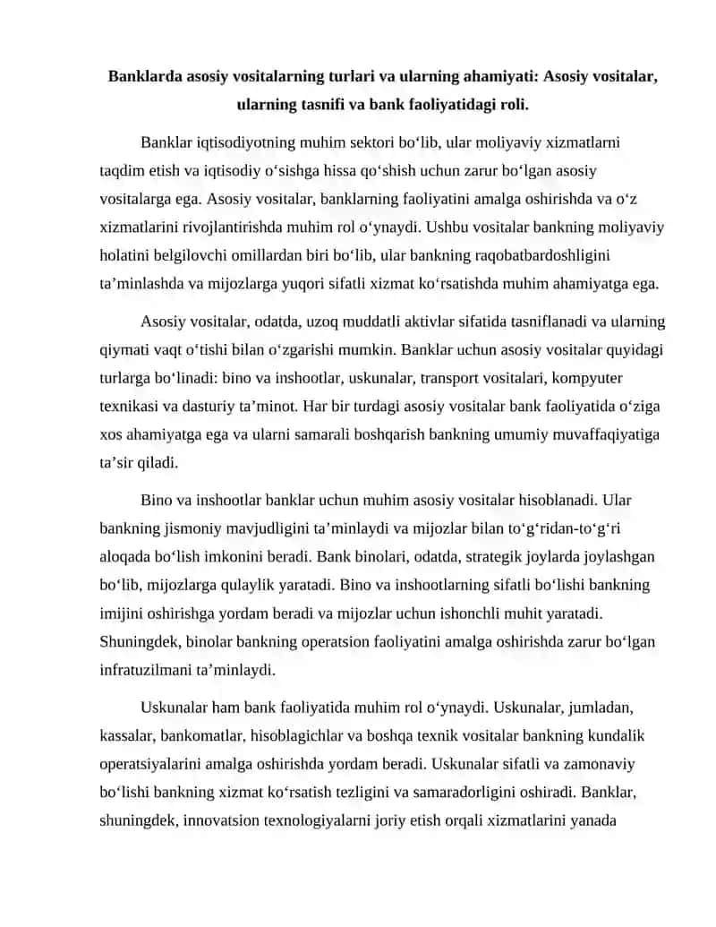 BANKLARDA ASOSIY VOSITALARNI QAYTA BAHOLASH VA UNING HISOBI 3