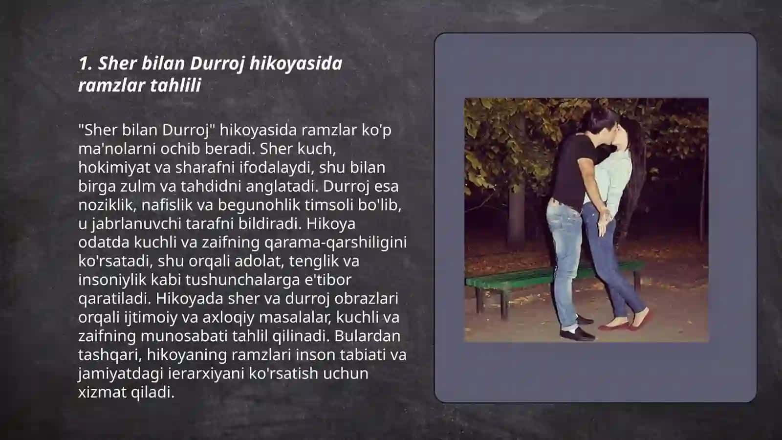"Sher bilan durroj", "Kabutar", "Non isi" hikoyalarning tahlili 3