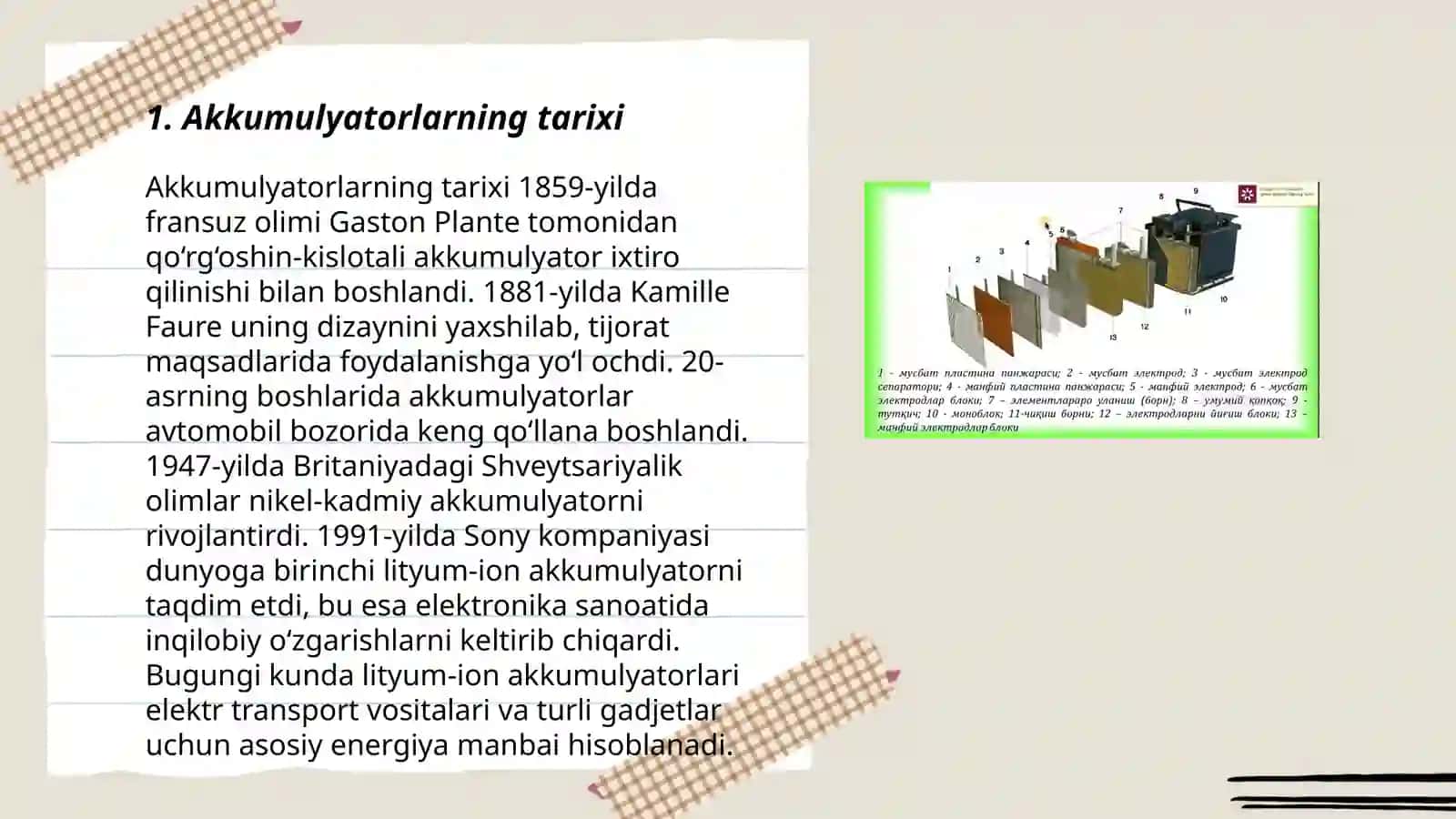 Akkumulyatorlar,va ularning zamonaviy turlarini qóllanishi 3