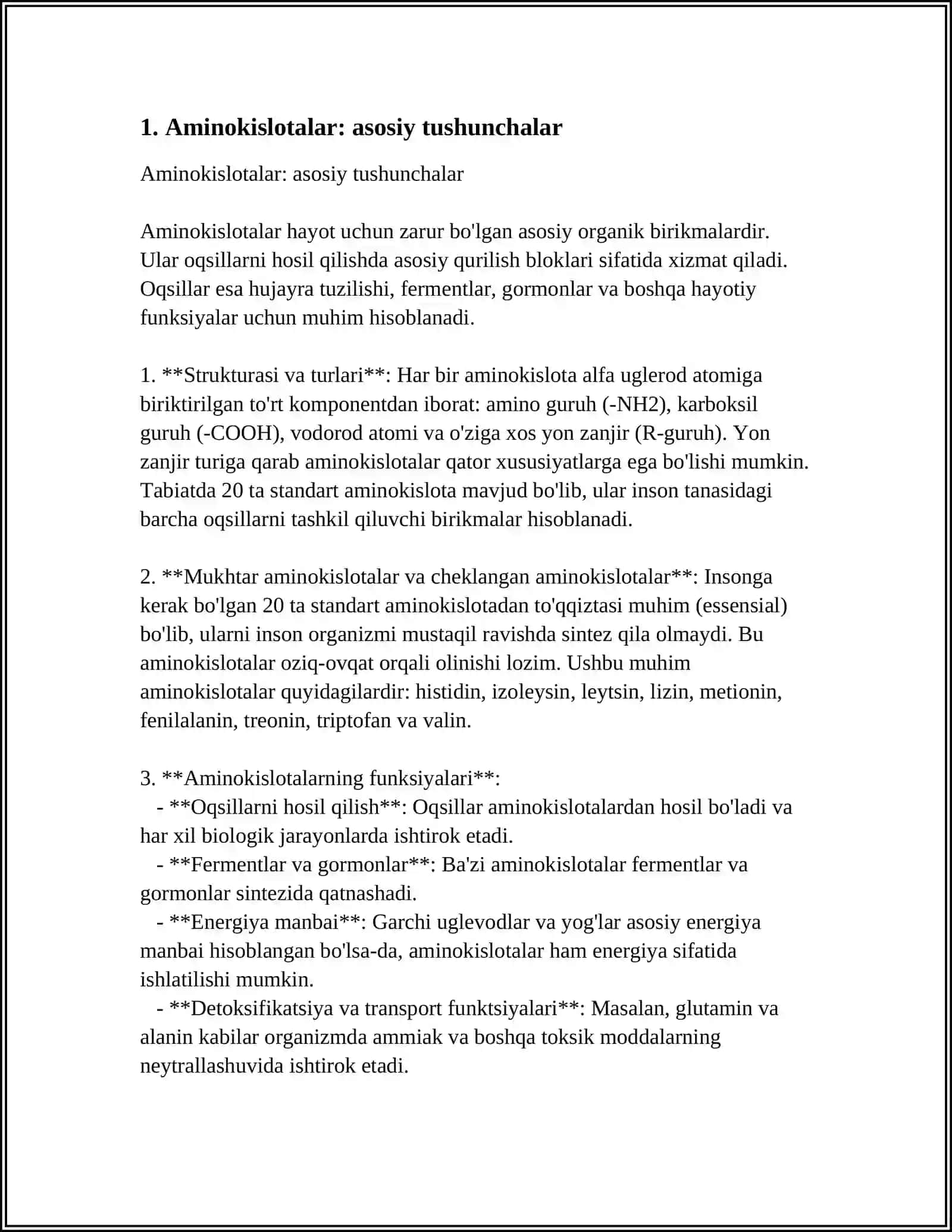OQSILLARNING AMINOKISLOTA TARKIBINI ANIQLASH. N- VA S OXIRGI AMINOKISLOTA QOLDIGINI ANIQLASH 3
