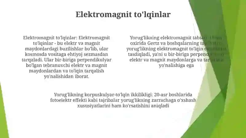 YorugʻLikning Elektromagnit ToʻLqin Tabiati YorugʻLikni Korpuskulyar ToʻLqin Dualizmi 3