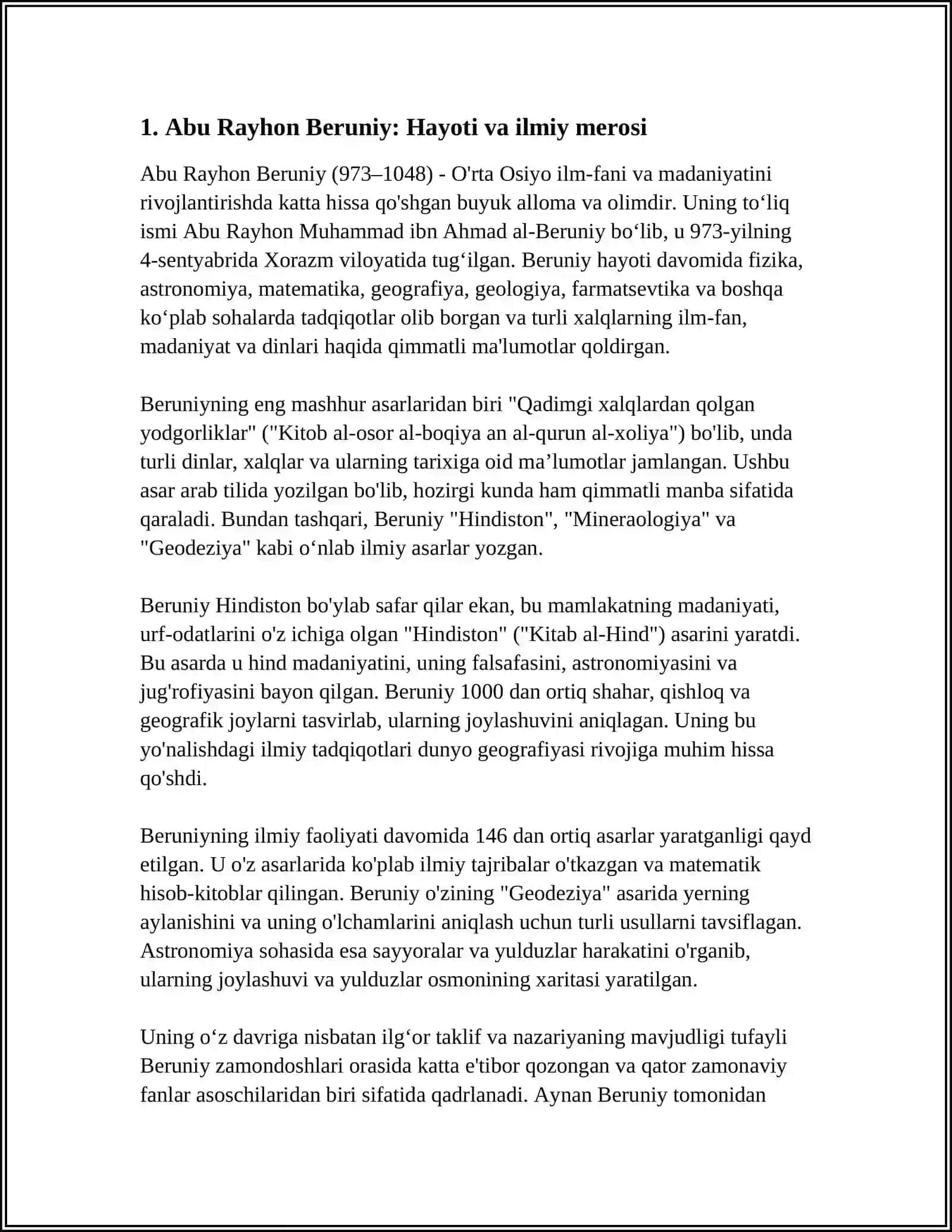 YOSHLARNI TARBIYALASHDA ÒRTA OSIYO ALLOMALARI ILMIY MEROSINING ÒRNI ABU RAYHON BERUNIYNING ILMIY FAOLIYAT MISOLIDA 3