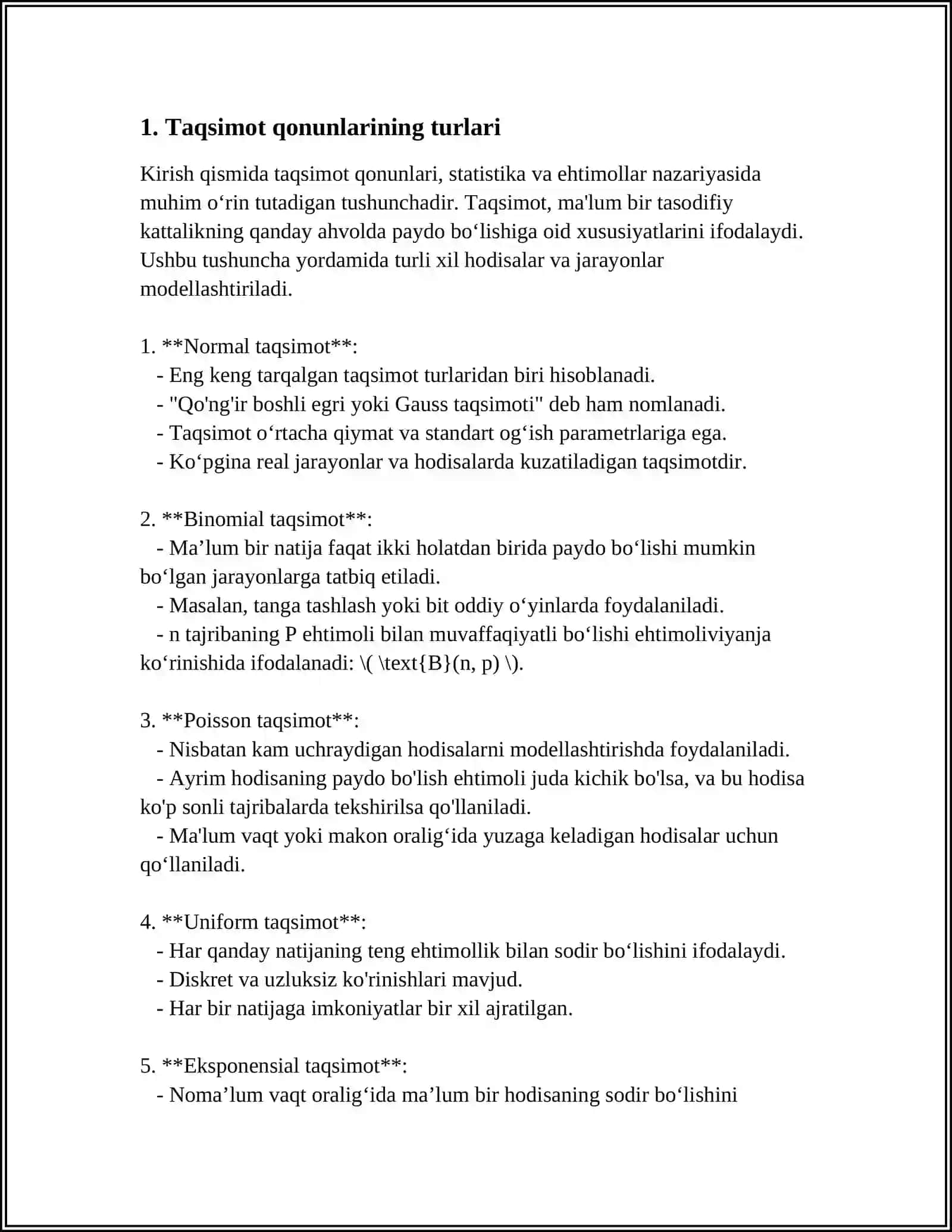KÒP QO'LLANILADIGAN TAQSIMOT QONUNLARI 3