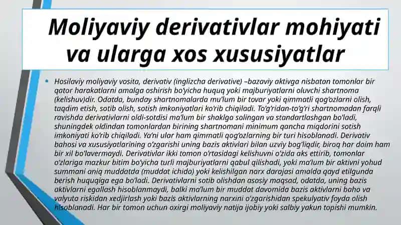 Hosila moliyaviy vositalarning asosiy turlari 3