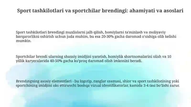 Sportda brending va imijni oʻrganish. Sport tashkilotlari va sportchilar brendi 3