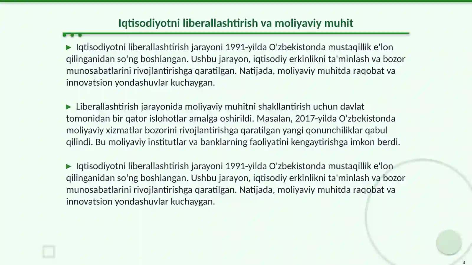 Iqtisodiyotni liberallashtirish sharoitida xo‘jalik yurituvchi sub’ektlar moliyasining mohiyati va funksiyalari 3