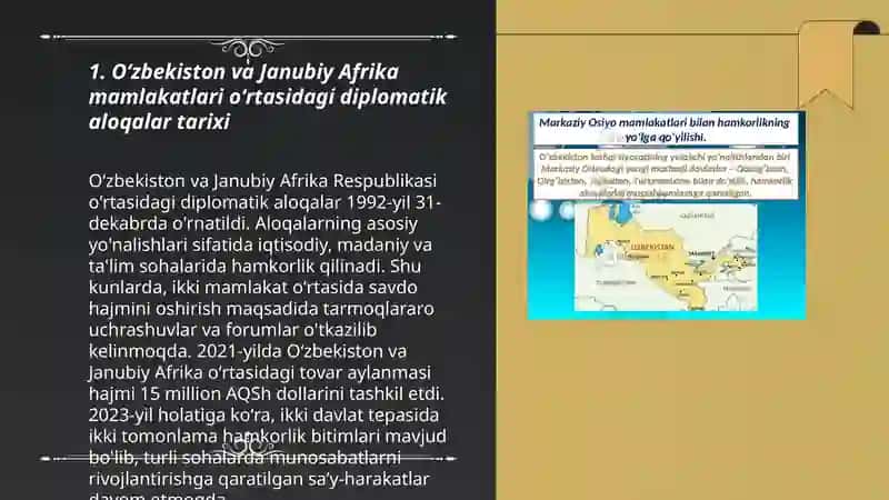 Oʻzbekiston va Jahon hamjamiyati (Janubiy Afrika mamlakatlari halqaro diplomatik aloqalar misolida) 3