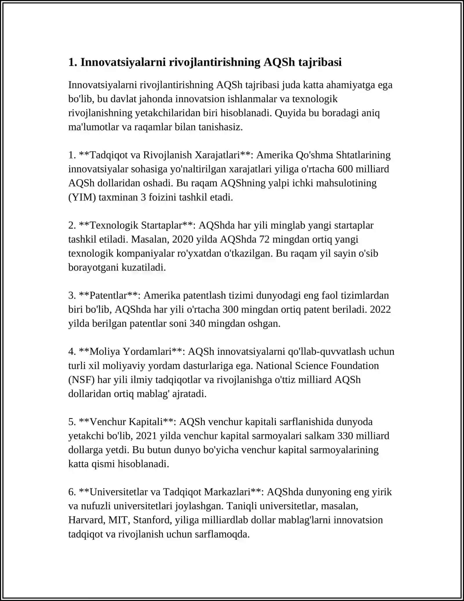 INNOVATSIYALARNI RIVOJLANTIRISHNING HORIJIY MAMLAKATLAR TAJRIBASI 3
