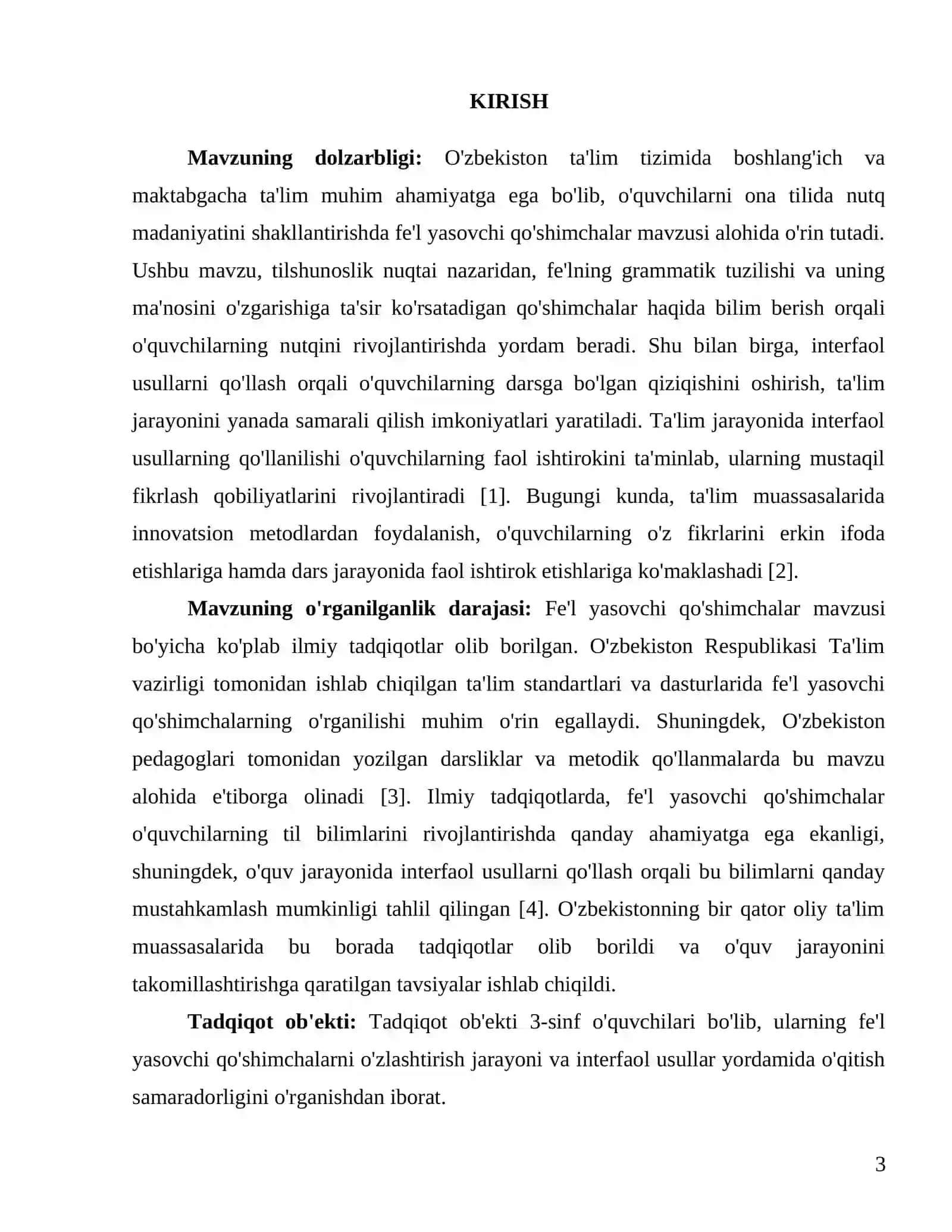 "3 sinf "Fe‘l yasovchi qo‘shimcha"lar mavzusini o‘tishda interfaol usullardan foydalanish" 3