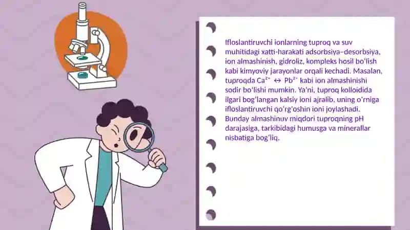 Tuproq va suvning ifloslanishida ion bog'lanishli birikmalarni aniqlab, ulardan tozalash usulini ish 3